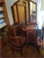 ANTIQUE VANITY DRESSER WITH A CHAIR