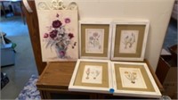 4 MATCHING FLOWER PRINTS AND ONE ON CANVAS