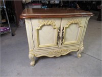 Vintage Yellow Toned Wooden Night Stand Storage