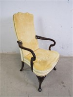 Yellow Fabric/ Wooden Chair