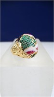 Sterling Gold Plated Enameled Ring Size 6