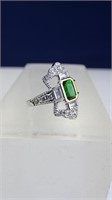 Emerald Cut Designer Ring/White Baguette Size 6.5