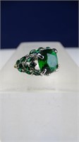 Large Cushion Cut Multi Stone Emerald Ring Size +