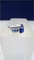 Sapphire Wide Band Emerald Cut Stone Ring w/ +