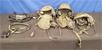 Lot of 5 Tank Communication Helmets and 3 Phones