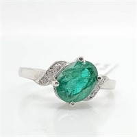 14K White Gold Emerald & Diamond Ring SJC