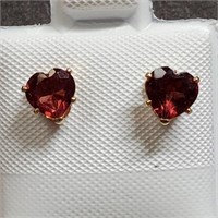 14K Yellow Gold Filled Heart Garnet Stud Earrings