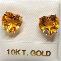 10K Yellow Gold Heart Citrine Stud Earrings SJC