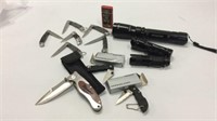 Assorted Pocket Knives & Flashlights M16C