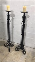 2 Black Wrought Iron Candle Stick Holders W15A