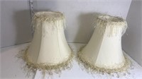 2  Lamp Shades fringed beaded Cream white