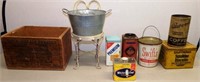 Old Tins, Advertising Wooden Crate & More