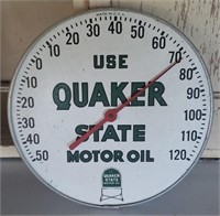 Quaker State Oil Metal Sign Thermometer Round
