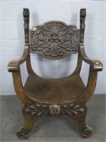 Antique Northwind Carved Oak Chair