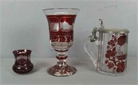 3x Vintage Cranberry Bohemian Glass