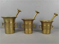 3x Brass Mortar & Pestle Set