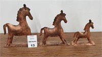 Copper Sheet Horse Sculptures, 3 Pieces