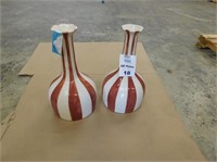 2 Vintage Doll Red and White Vases
