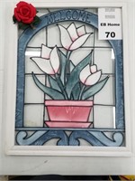 Stained Glass Roses Welcome Sign And Ceramic Rose