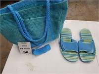 Blue And Green Beach Bag With Size 8 Sandals