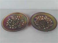 2x Carnival Glass Plates - Strawberry Pattern