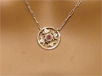 Sterling Silver Flower And Stone Necklace