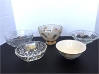 2 FOOTED CANDY DISHES (1 IS CRYSTAL)  3 BOWLS