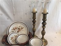 4 Seasons Stoneware & Brass Candlesticks