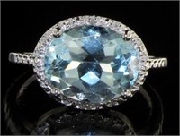 Natural 4.45 ct Natural Blue Topaz & Diamond Ring