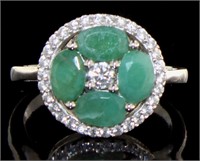 Genuine 2.21 ct Emerald & White Zircon Ring