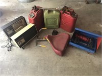 2 Red Metal USMC Fuel Cans, 2 Electric Heaters