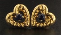 10kt Gold Genuine Sapphire Heart Earrings
