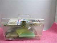 Older Plastic  Sewing BOX W/Stuff (BRoken TOP)