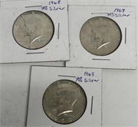 (3) Kennedy Halves 1967, 1968 O, 1969 D 40%