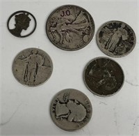 Damaged 1930 Dime, 1936, 1953-D Quarter, (2) No Da