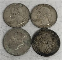 (4) Silver Washington Quarters 1962, 1963-D, 1952