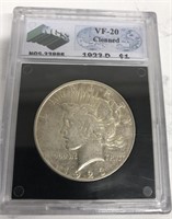 1923-D Silver Peace Dollar Slab VF 20