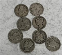 (8) Silver Mercury Dimes, (2) 1940, 1941, 1942, 19