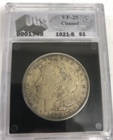 Slab 1921-S Silver Dollar VF 25 Cleaned
