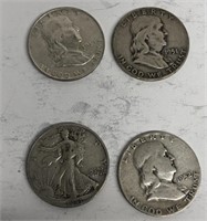 (4) Silver Halves 1949, 1951, 1952, Franklin 1941-