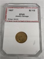 1927 2.5 Dollar Gold Indian Slab EF 45 Sew-Damage