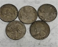 (5) Washington Quarters Silver, 1960, 1961, 1962,