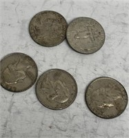 (5)Washington Quarters Silver, 1960-D,  1961-D, 19