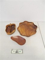 3 Nice Wood Bowls/Serving Dishes - Divided