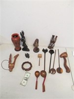 Nice Assortment of Wood Carved Kitchen Utensils,