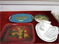 Vintage trays and Corelle dishes.