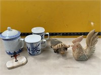 Tea Cups, Wood Carvings & Cross