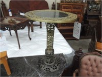BRASS AND MARBLE PEDESTAL TABLE