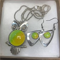 Yellow What a Hoot pendant & earrings set