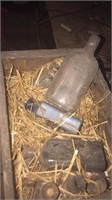 Wood box old bottles